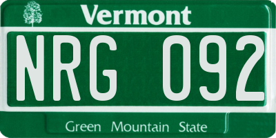 VT license plate NRG092
