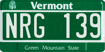 VT license plate NRG139
