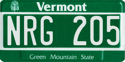 VT license plate NRG205