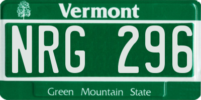 VT license plate NRG296