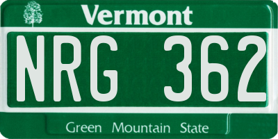 VT license plate NRG362