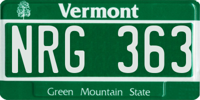 VT license plate NRG363