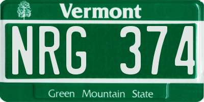 VT license plate NRG374