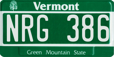VT license plate NRG386