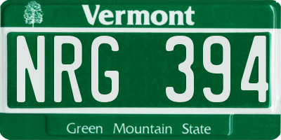 VT license plate NRG394