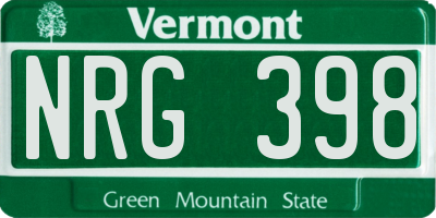 VT license plate NRG398