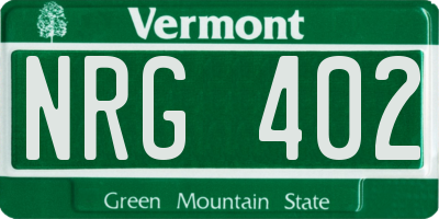VT license plate NRG402