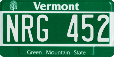 VT license plate NRG452