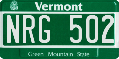 VT license plate NRG502