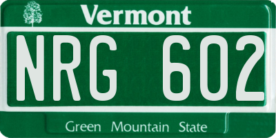 VT license plate NRG602