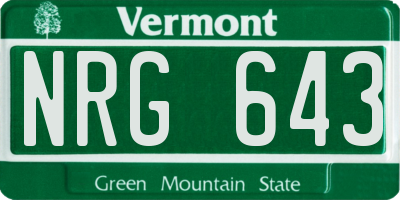 VT license plate NRG643