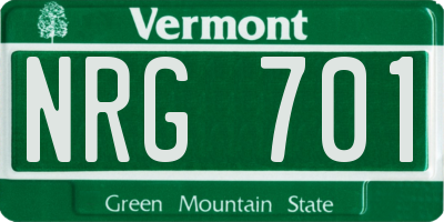 VT license plate NRG701