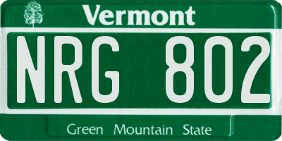 VT license plate NRG802