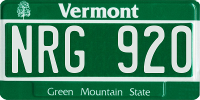VT license plate NRG920