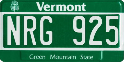 VT license plate NRG925