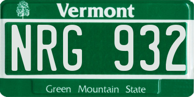 VT license plate NRG932