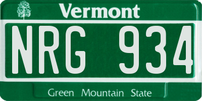 VT license plate NRG934