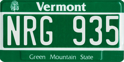 VT license plate NRG935