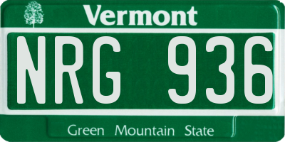 VT license plate NRG936