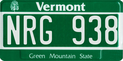 VT license plate NRG938
