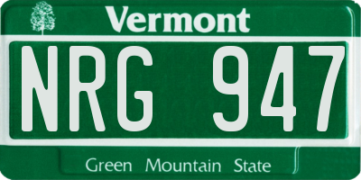 VT license plate NRG947