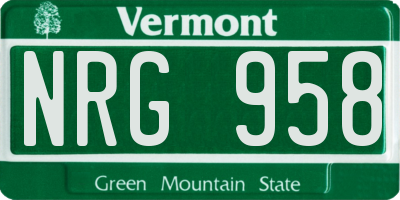 VT license plate NRG958