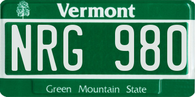VT license plate NRG980