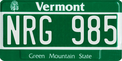 VT license plate NRG985