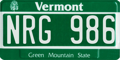 VT license plate NRG986