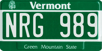 VT license plate NRG989