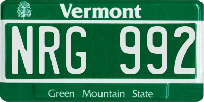 VT license plate NRG992