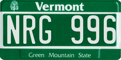 VT license plate NRG996