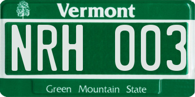 VT license plate NRH003