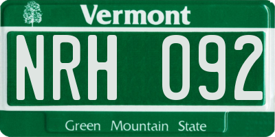 VT license plate NRH092