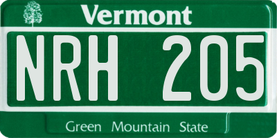 VT license plate NRH205