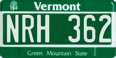VT license plate NRH362