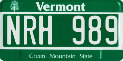 VT license plate NRH989