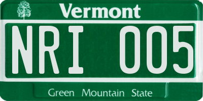 VT license plate NRI005