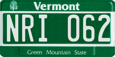 VT license plate NRI062