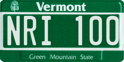 VT license plate NRI100