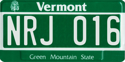 VT license plate NRJ016