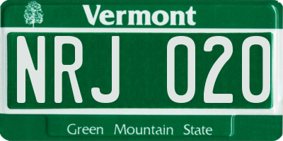 VT license plate NRJ020