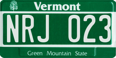 VT license plate NRJ023