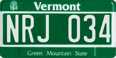 VT license plate NRJ034