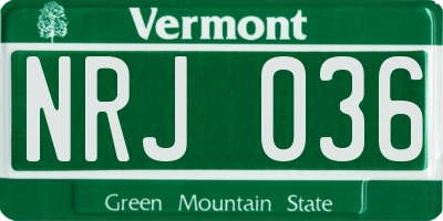 VT license plate NRJ036