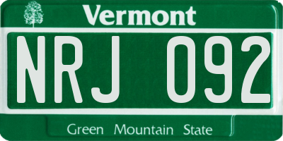 VT license plate NRJ092