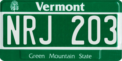VT license plate NRJ203