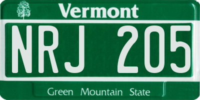 VT license plate NRJ205