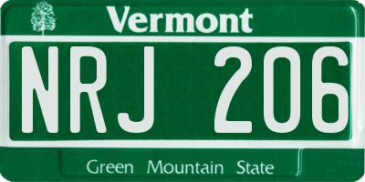 VT license plate NRJ206