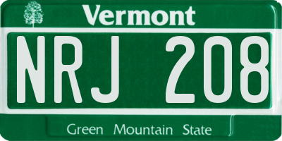 VT license plate NRJ208